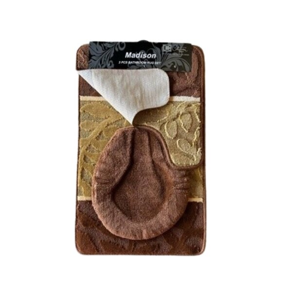 Madison 3 Piece Bathroom Rug Set, Bathroom Rug, Contour Rug & Lid Cover Brown - Picture 2 of 5